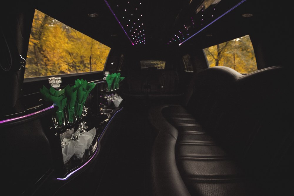 Interior of White Stretch Limo Showing Bar